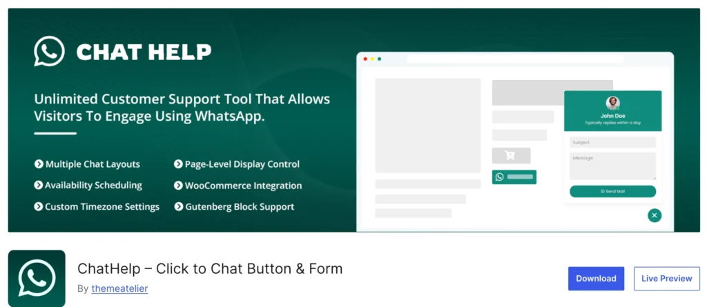 ChatHelp – Best WhatsApp Chat Plugin with Built-In Form Lead Capture