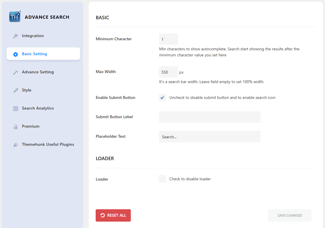 Product Search Basic Settings