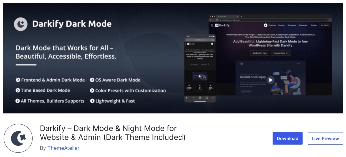 Darkify - best WordPress dark mode plugins