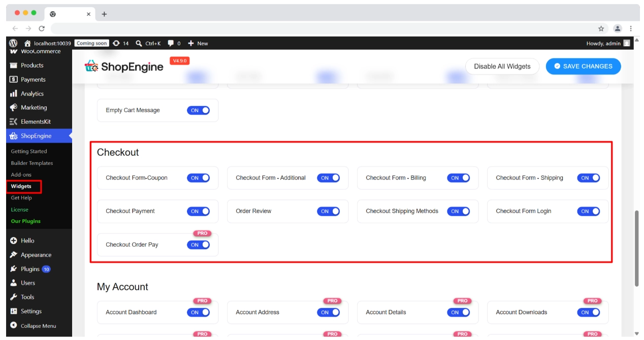 Enable the Checkout Elements (Widgets)